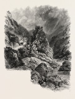 THE PAS DE ROLAND NEAR CAMBO, THE PYRENEES, FRANCE, 19th century engraving