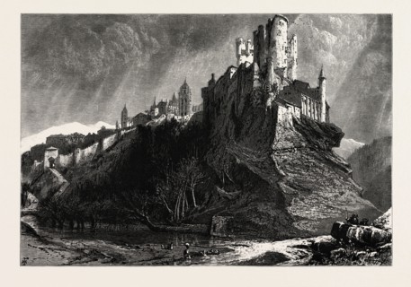 RIVER, AT, SEGOVIA, AND, ALCAZAR, SPAIN, 19th century engraving