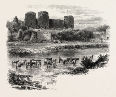 Rhuddlan castle, UK, U.K., Britain, British, Europe, United Kingdom, Great Britain, European, 19th