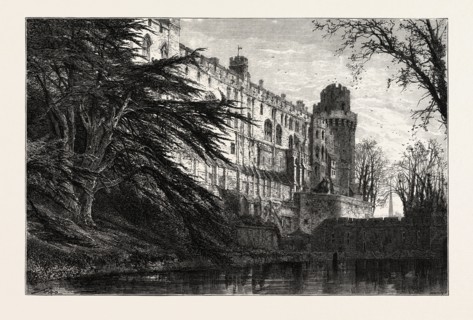 WARWICK CASTLE FROM THE WEST, UK, Great Britain, United Kingdom, 19th century engraving
