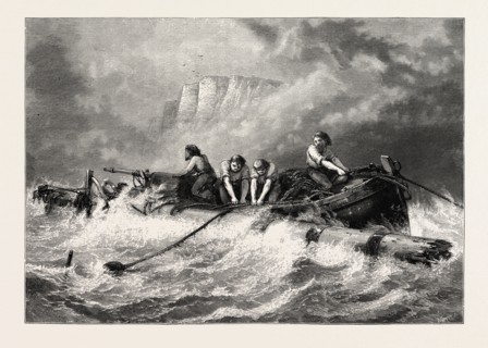 OFF BEACHY HEAD, UK, Great Britain, United Kingdom, 19th century engraving