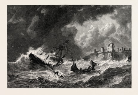 OFF TANTALLON, SCOTLAND, UK, Great Britain, United Kingdom, 19th century engraving