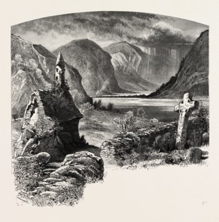 Glendalough, Ireland, Irish, Eire, 19th century engraving