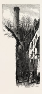 St. Canice's Steps, Kilkenny, Ireland, Irish, Eire, 19th century engraving