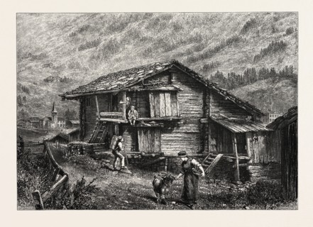 A GLIMPSE OF ZERMATT, SWITZERLAND, 19th century engraving