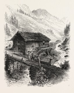 Mill on the Julier Pass, Switzerland, 19th century engraving