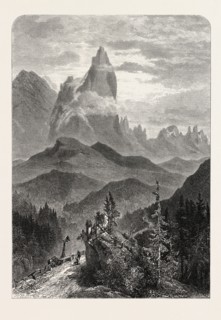 CIMON DELLA PALA, Cimone, Dolomites, Italy, 19th century engraving