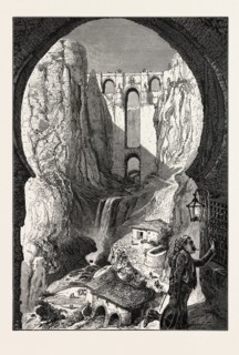 THE BRIDGE, RONDA, 19th century engraving