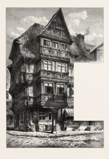 Old Houses in Halberstadt, Germany, 19th century engraving