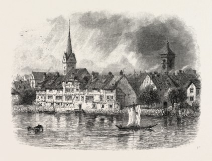 Schaffhausen, from the River, Switzerland, 19th century engraving