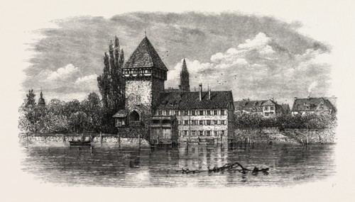 The Rhine at Constance, Switzerland, 19th century engraving