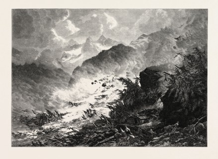 AVALANCHE, MADERANER THAL, MADERANER VALLEY, SWITZERLAND, 19th century engraving