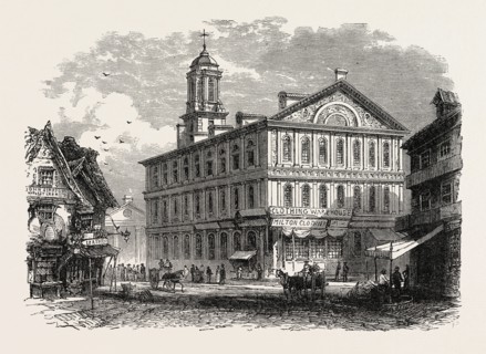FANEUIL HALL, BOSTON, UNITED STATES OF AMERICA, US, USA, 1870s engraving