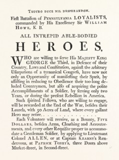 FACSIMILE OF A PROCLAMATION BY SIR WILLIAM HOWE; All intrepid able bodied heroes, who are willing