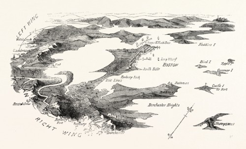 PLAN OF THE BLOCKADE OF BOSTON, UNITED STATES OF AMERICA, US, USA, 1870s engraving