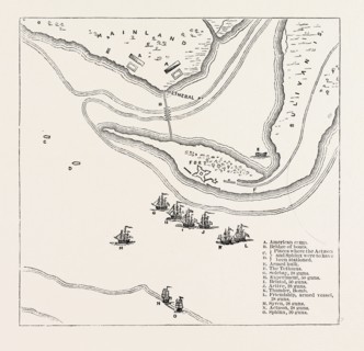 PLAN OF ATTACK ON SULLIVAN'S ISLAND, From Faden's Atlas, UNITED STATES OF AMERICA, US, USA, 1870s