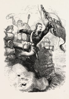 SERGEANT JASPER RECOVERS THE FLAG, US, USA, 1870s engraving