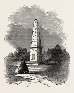 MONUMENT ERECTED AT WYOMING, UNITED STATES OF AMERICA, US, USA, 1870s engraving