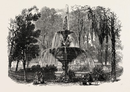 VIEW IN THE PARK, SAVANNAH, UNITED STATES OF AMERICA, US, USA, 1870s engraving