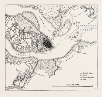 PLAN OF THE SIEGE OF CHARLESTON, UNITED STATES OF AMERICA, US, USA, 1870s engraving