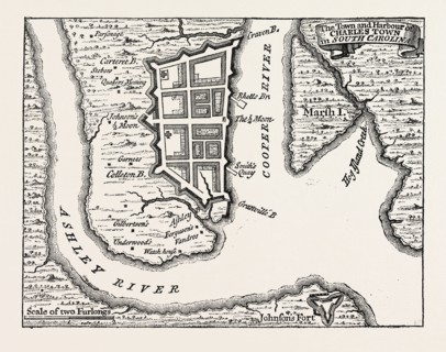 PLAN OF CHARLESTON, SOUTH CAROLINA. From Popple's Atlas. UNITED STATES OF AMERICA, US, USA, 1870s