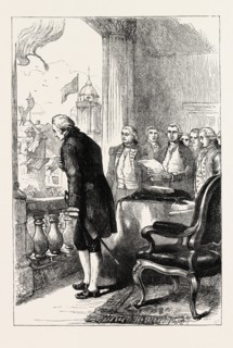 THE INSTALLATION OF GEORGE WASHINGTON, UNITED STATES OF AMERICA, US, USA, 1870s engraving