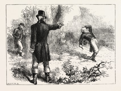 DUEL BETWEEN BURR AND HAMILTON, 1870s engraving