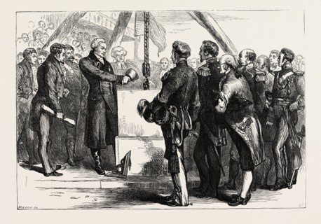 LAFAYETTE LAYING THE CORNERSTONE OF THE BUNKER HILL MONUMENT, UNITED STATES OF AMERICA, US, USA,