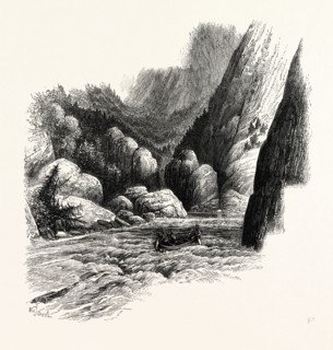 RAPIDS OF LABRADOR, CANADA, 1870s engraving