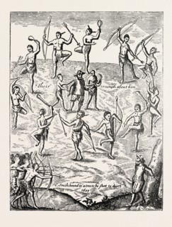 CAPTAIN SMITH TAKEN PRISONER BY THE INDIANS. From Smith's Virginia. He was an English soldier,