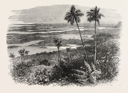 VIEW IN THE BERMUDAS, BERMUDA, 1870s engraving