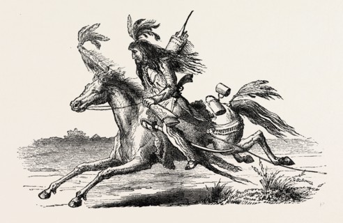 NORTH AMERICAN INDIAN ON HORSEBACK, US, USA, 1870s engraving