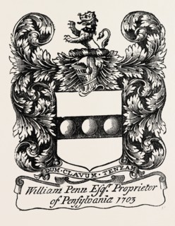 WILLIAM PENN'S BOOK-PLATE, US, USA, 1870s engraving