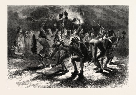 INDIAN SCALP DANCE, US, USA, 1870s engraving