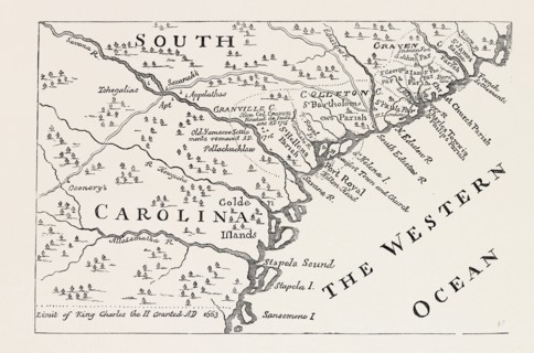 MAP OF SOUTH CAROLINA IN 1730, BY H. MOLL, UNITED STATES OF AMERICA, US, USA, 1870s engraving