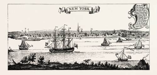 OLD VIEW OF NEW YORK. From Popple's American Atlas, 1730. UNITED STATES OF AMERICA, US, USA, 1870s