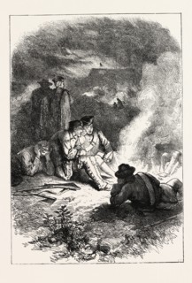 NEW ENGLANDERS BEFORE LOUISBURG, CANADA, 1870s engraving