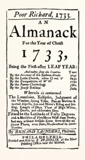 FACSIMILE OF THE TITLE PAGE OF POOR RICHARD'S ALMANACK, 1733, US, USA, 1870s engraving