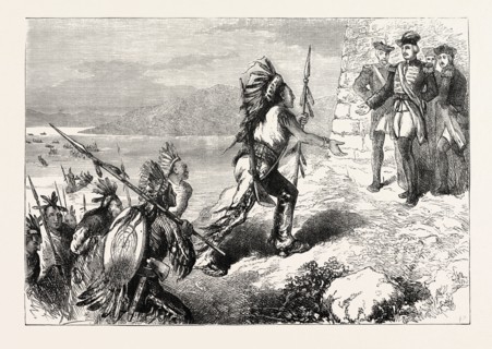 ARRIVAL OF INDIAN AUXILIARIES AT THE FRENCH CAMP, US, USA, 1870s engraving