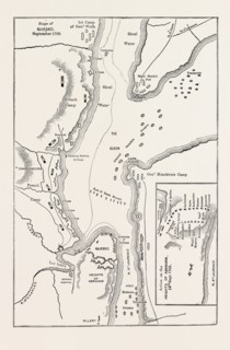 PLAN OF THE SIEGE OF QUEBEC, CANADA, 1870s engraving
