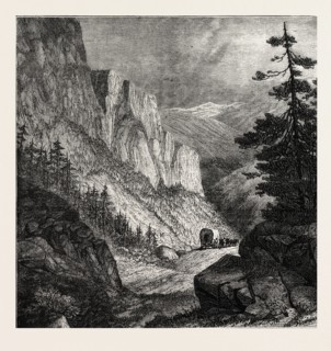 IN THE ROCKY MOUNTAINS, UNITED STATES OF AMERICA, US, USA, 1870s engraving