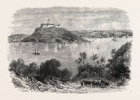 HAVANNAH HARBOUR, SHOWING WHERE THE FIFTY INVADERS WERE SHOT, 1870s engraving