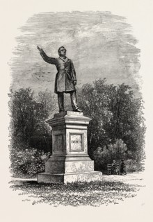 STATUE OF EVERETT AT BOSTON, UNITED STATES OF AMERICA, US, USA, 1870s engraving