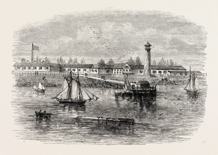 FORTRESS MONROE, VIRGINIA, UNITED STATES OF AMERICA, US, USA, 1870s engraving