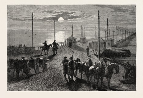GUARDING A BRIDGE OVER THE POTOMAC, AMERICAN CIVIL WAR, UNITED STATES OF AMERICA, US, USA, 1870s