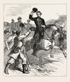 ARRIVAL OF McCLELLAN AT WILLIAMSBURG, UNITED STATES OF AMERICA, US, USA, 1870s engraving