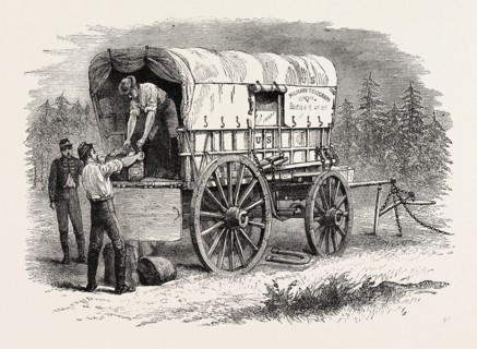 UNITED STATES MILITARY TELEGRAPH WAGGON, AMERICAN CIVIL WAR, US, USA, 1870s engraving