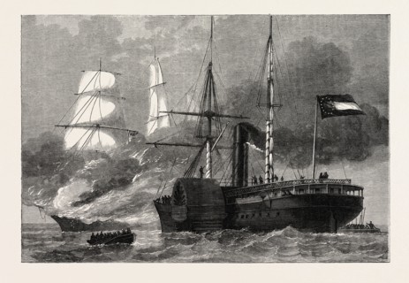 THE NASHVILLE DESTROYING A FEDERAL MERCHANTMAN, AMERICAN CIVIL WAR, UNITED STATES OF AMERICA, US,