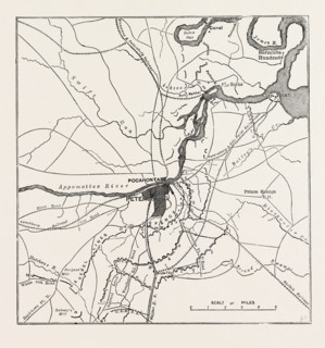 PLAN OF PETERSBURG, AND VICINITY, SHOWING THE CONFEDERATE AND FEDERAL FORTS, AMERICAN CIVIL WAR,