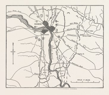 PLAN OF RICHMOND AND THE SURROUNDING COUNTRY, UNITED STATES OF AMERICA, US, USA, 1870s engraving
